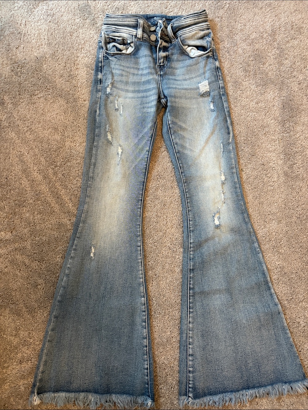 KanCan Light Blue Distressed high rise super Flare Jeans size 24